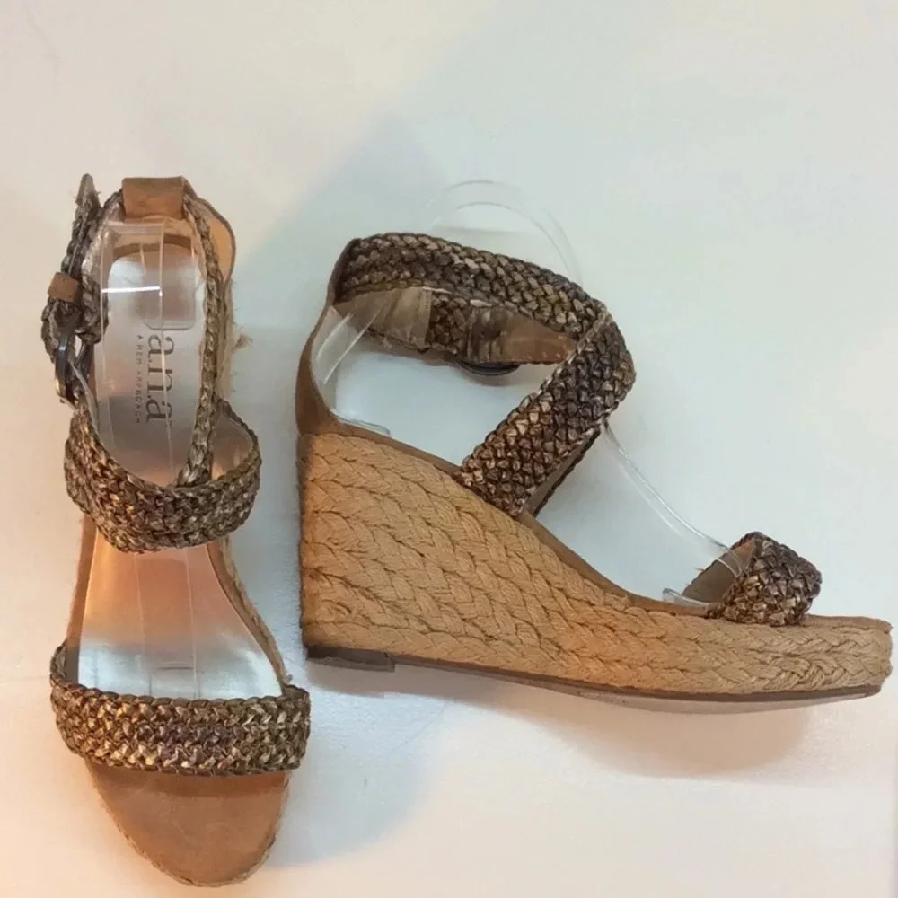 a.n.a. Brown & Gold Woven Wedge Sandals
